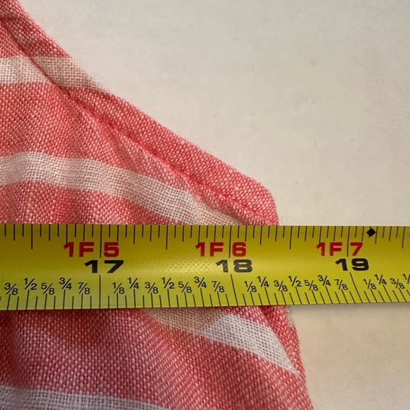 Sigrid Olsen 100% Linen Shift Dress Womens M Coral White Stripe Pockets Boho - Picture 7 of 8